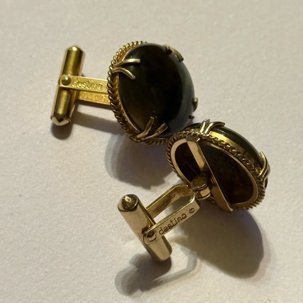 Vintage Destino 1/20 12K GF Marble dark Green Cufflinks